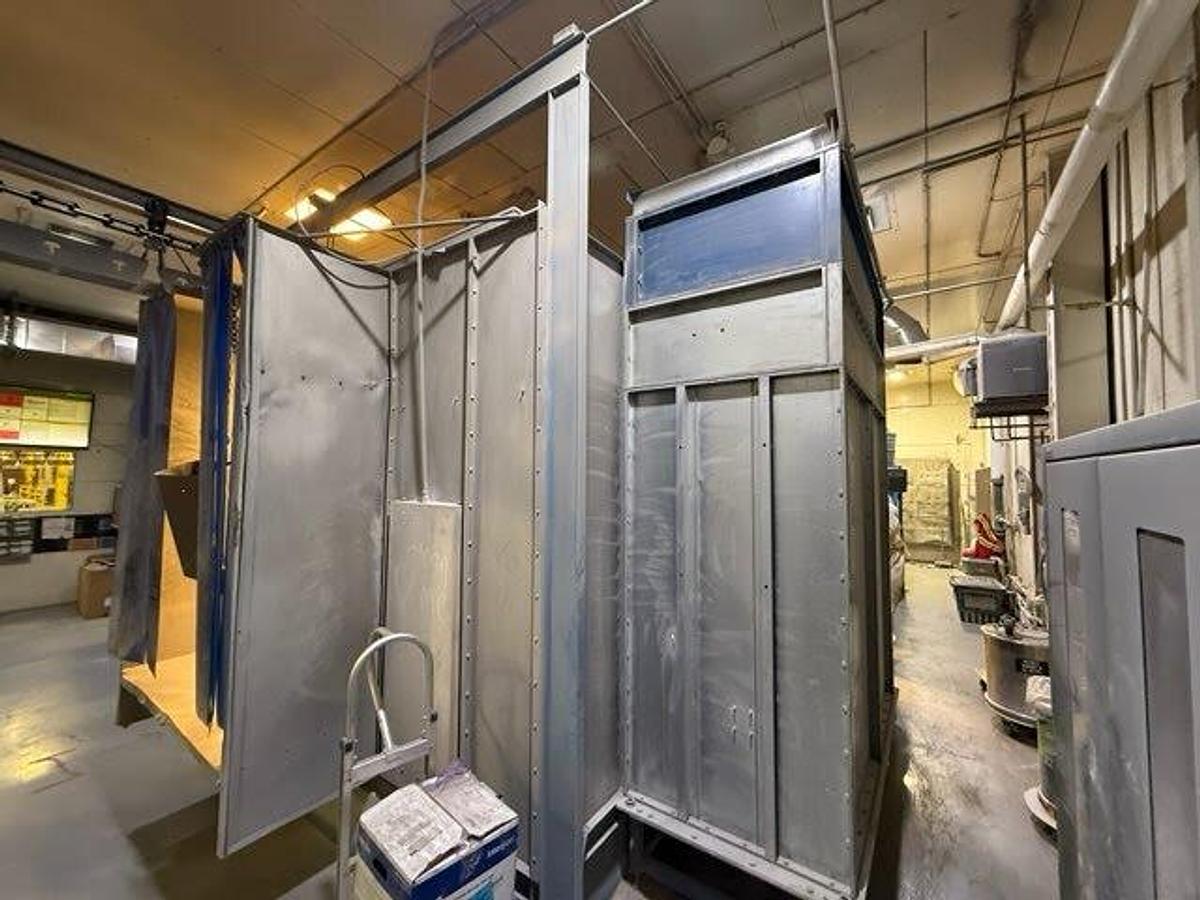 Used Large Inline Powder Booth w/ 5'w X 5'h Part Window