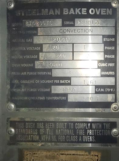 Used Steelman Batch Oven - 8x10x20