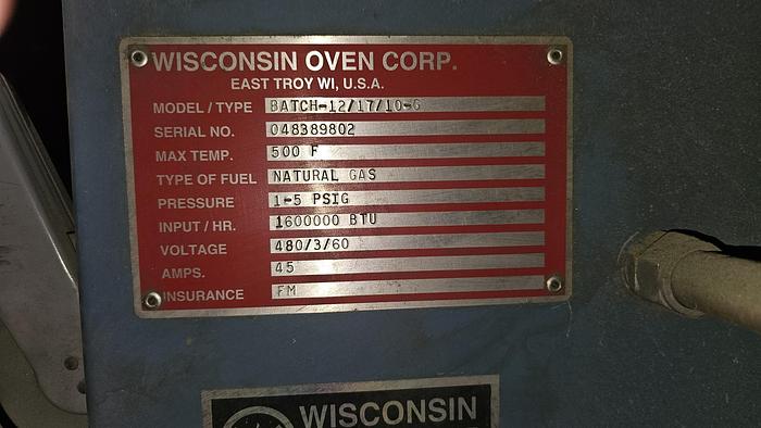 Used 12w X 10h X 17l Wisconsin Batch Oven **INCLUDES REMOVAL & LOADING**