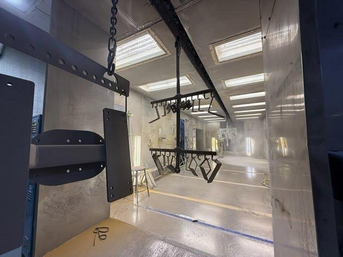 Used Large Inline Powder Booth w/ 5'w X 5'h Part Window