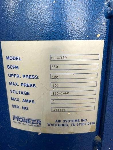 Used Pioneer 350cfm Twin Tower Desiccant Air Dryer