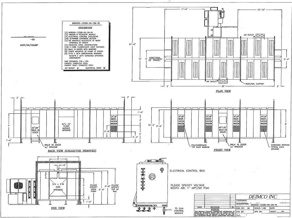 Used Large Inline Powder Booth w/ 5'w X 5'h Part Window