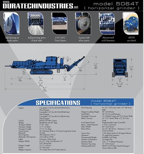 Used 2016 Durtech  5064 Horizontal Grinder
