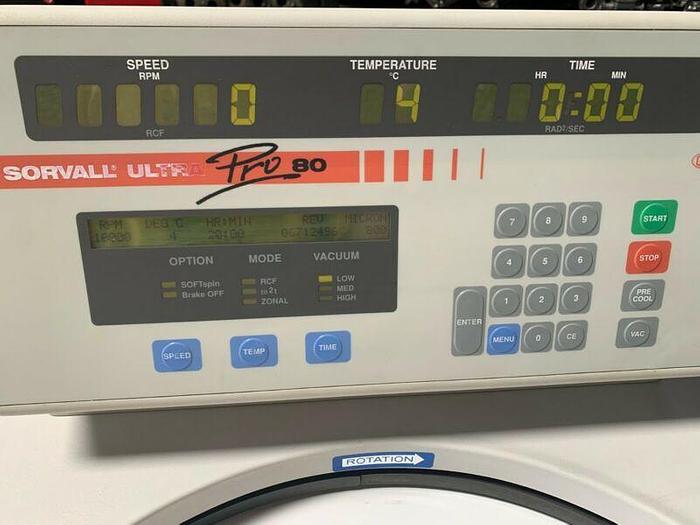 Used Sorvall Dupont Ultra Pro 80 Digital Refrigerated Centrifuge 200-240V Max RPM 80K