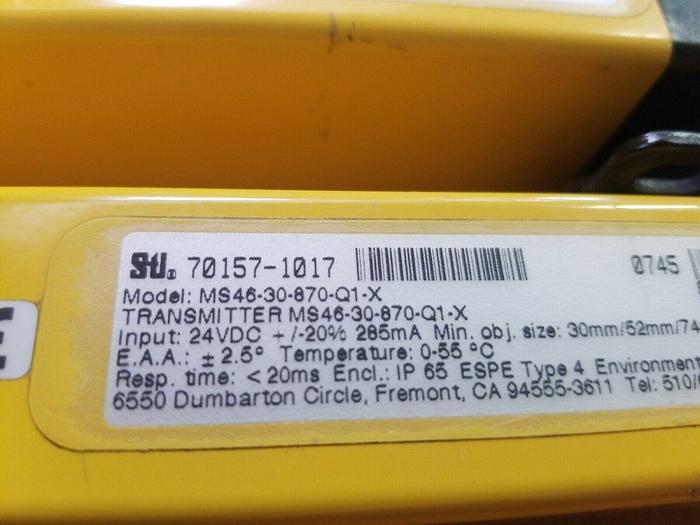 Used STI Light Curtain Transmitter MS46-30-870-Q1-X-SC. STI MS468R-30-870-Q1-R-NO-FN