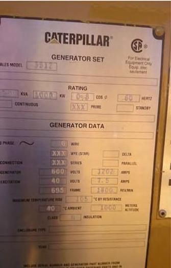 Used 1 MW 2011 Used Caterpillar 3512 Diesel Generator