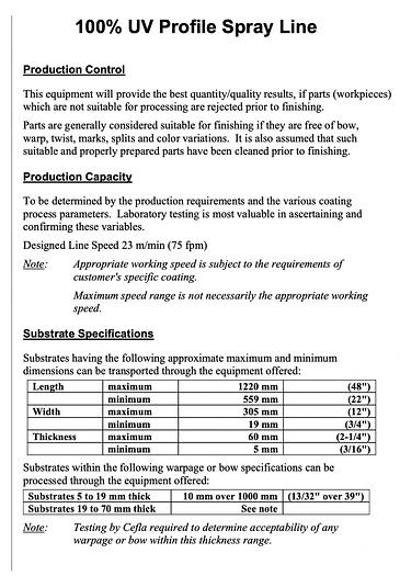 Used Cefla UV Profile Spray Line