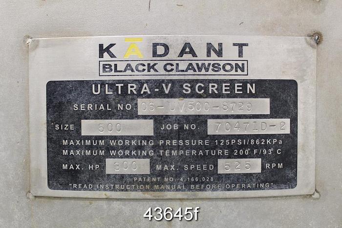 Used Black Clawson UV500 Pressure Screen #43645