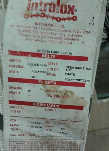 PLASTIC CONVEYOR BELT 26"x 4.75 feet intralox 1600 flighted