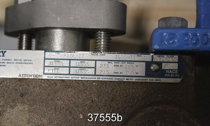 Used Jamesbury 8" Hand Operated Butterfly Valve, 8 815L 3600 TT #37555