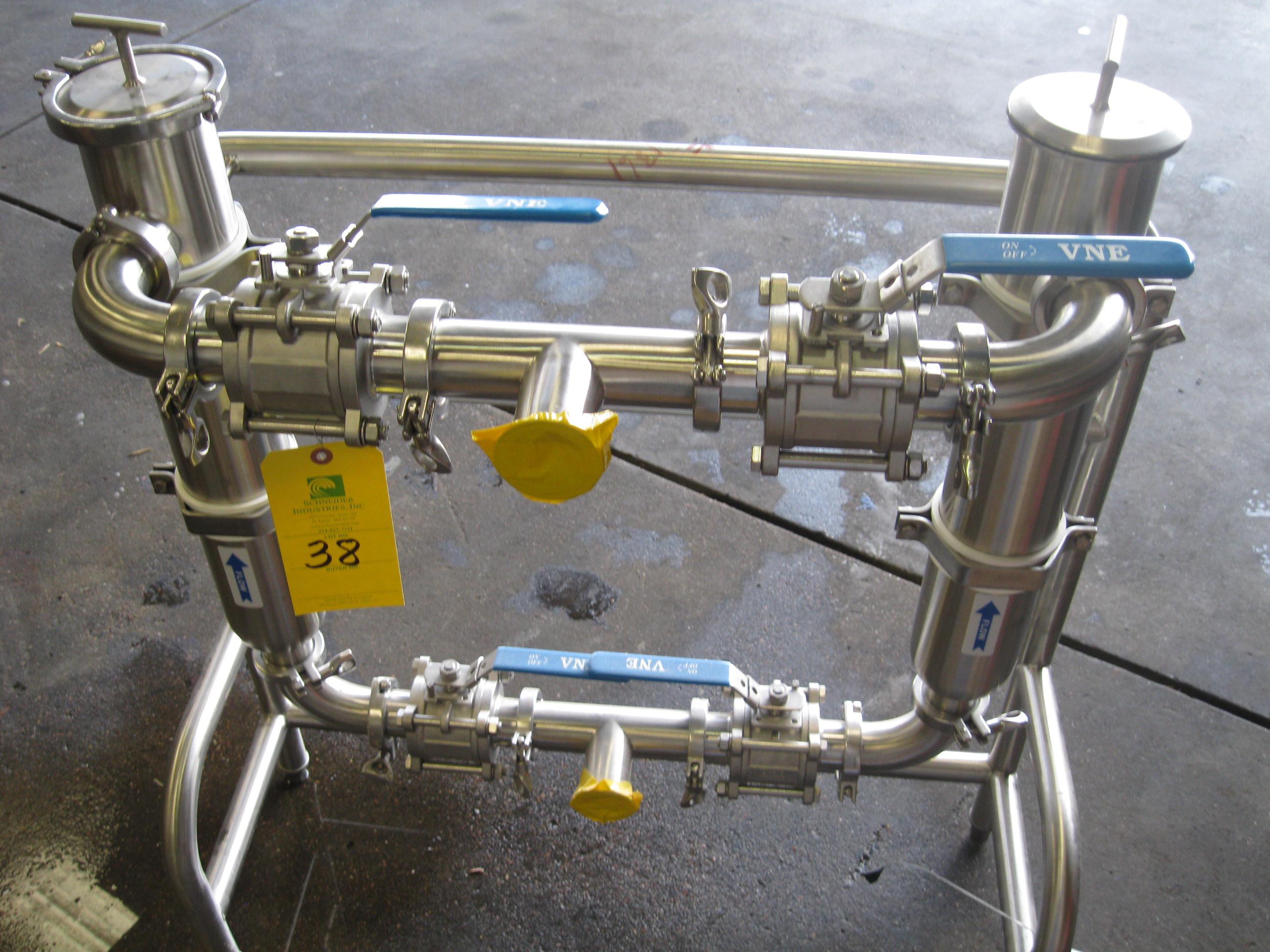 Used SANI-MATIC DUAL FILTER HOUSING (FOR CONTINUOUS FLOW ON STAND)