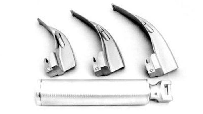 Used Laryngoscope Set Halogen Mackintosh Handle with 3 Blades (Size 2,3 and 4)