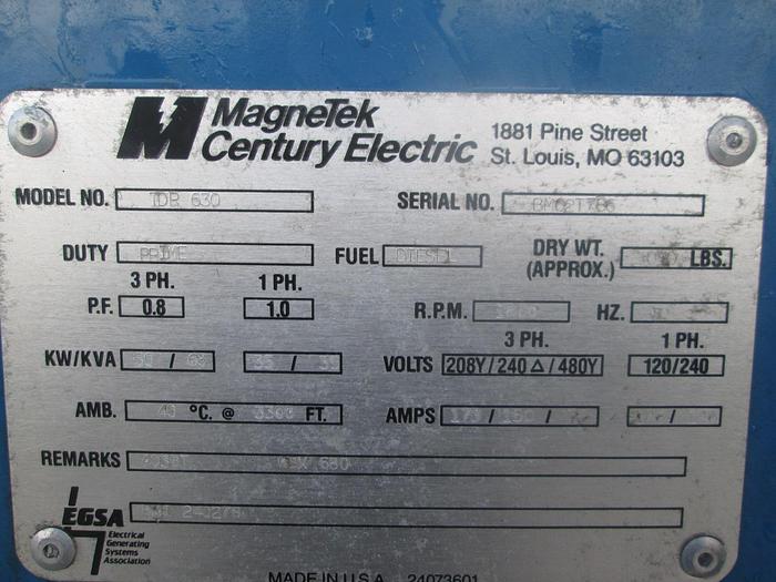 Used 1994 Magnetek 50KW Generator