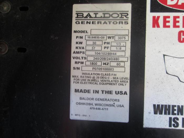 Used 2007 Baldor 30KW Towable Generator