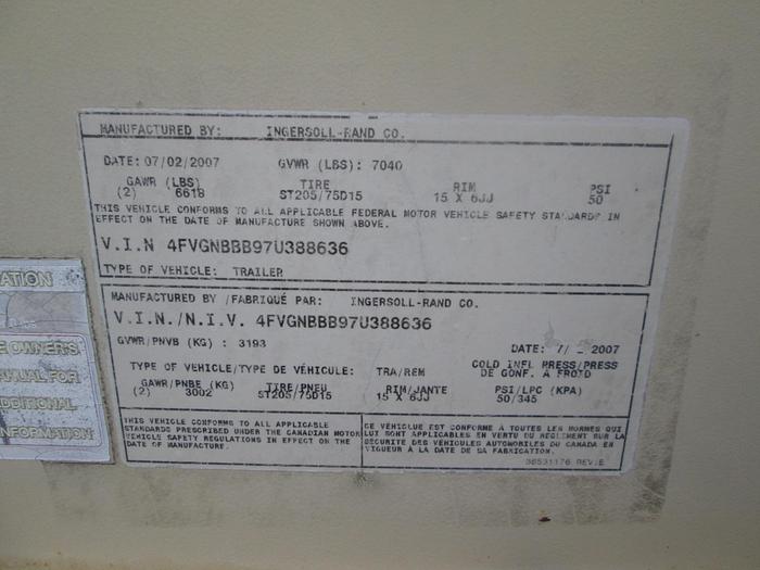 Used 2007 Ingersoll Rand 66KW Trailer Mounted Generator
