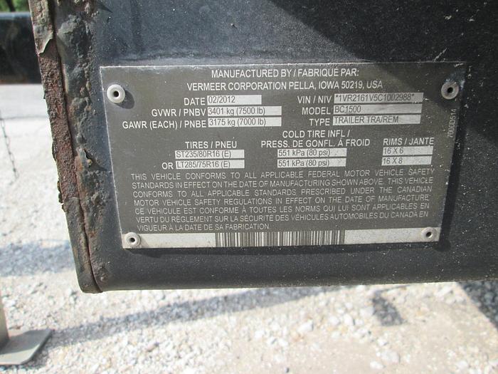 Used 2012 Vermeer BC1500 Wood Chipper