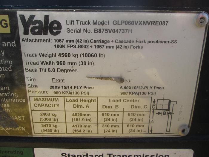 Used Yale GLP 060 6,000LB Forklift