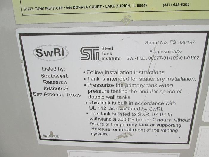 Used 4,000 Gallon Double Wall Flameshield Fuel Tank