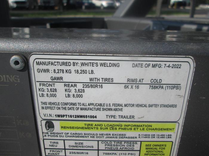 Used 2022 White's Welding 36" Bull Wheel Trailer