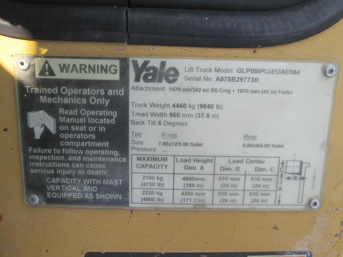 Used Yale GLP050 5,000lb LP Forklift