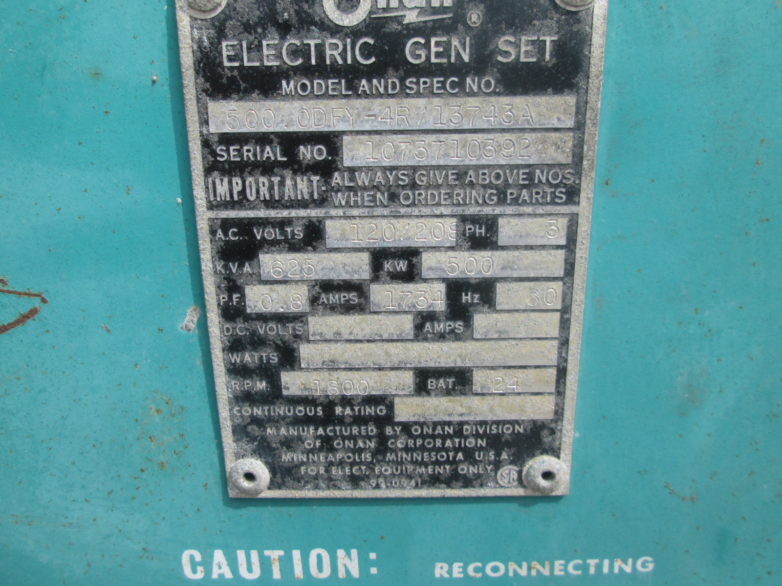 Used 500KW Cummins Onan Standby 