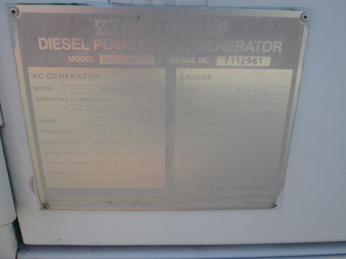 Used 2013 Multiquip 20KW Trailer Mounted Generator