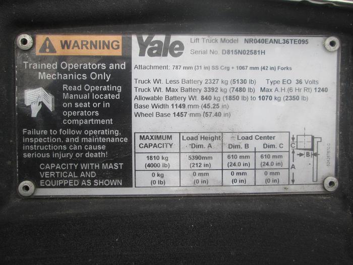 Used 2010 Yale Stand Up Reach Forklift