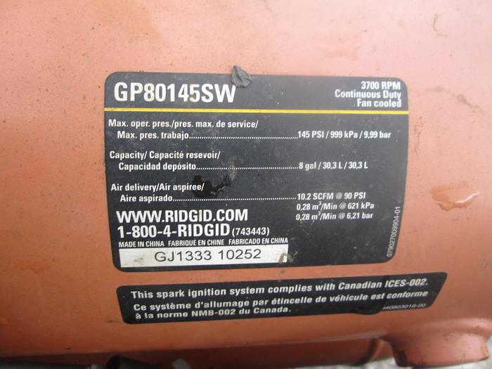 Used Rigid 8 Gallon Air Compressor