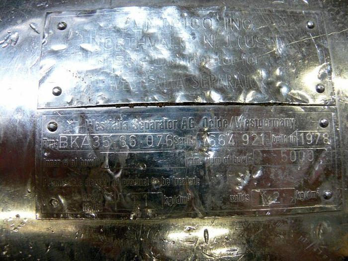 Used Westfalia Separator BKA 35-86-076 All Stainless Steel - Missing Rotor