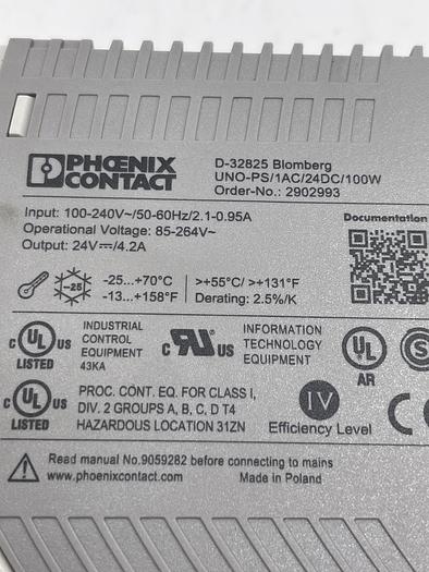 Used PHOENIX CONTACT UNO-PS/1AC/24DC/100W