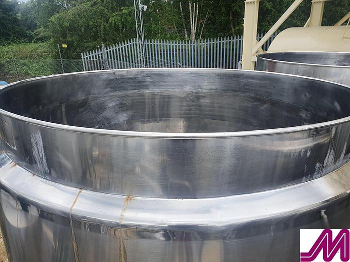 Used 2012 6,000 Litre Stainless Steel Jacketed Open Top Tank