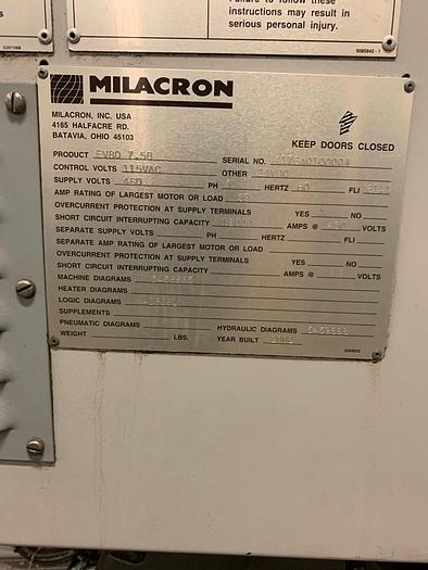 Used Milacron EV80 7.58 CNC Vertical Injection Molding Machine