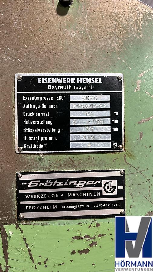 Gebraucht Exzenterpresse Hensel EBU SK50 / 500 kN mit Schutzschirm