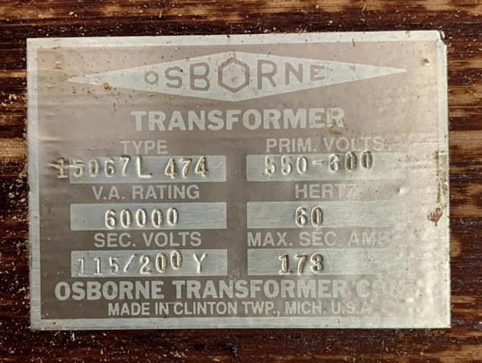Used OSBORNE 60 KVA TRANSFORMER WITH FUJI 300 AMP AUTO CIRCUIT BREAKER