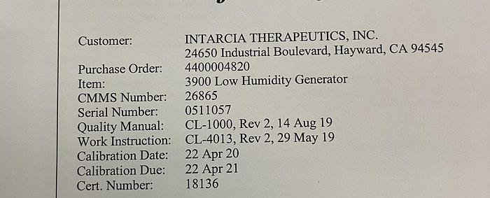 Used Thunder Scientific Model 3900 Two-Pressure Low Temperature Humidity Generator