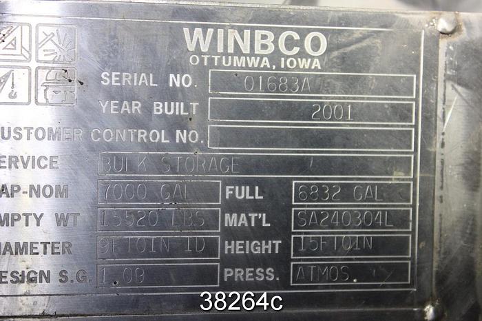 Used Winbco 3500 Gallon Stainless Steel Tank #38264