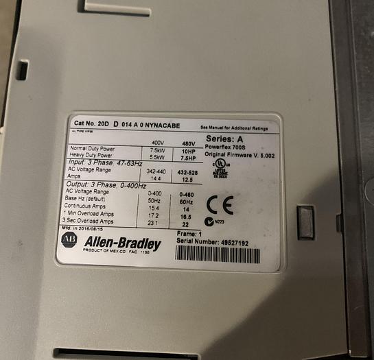 Used ALLEN BRADLEY POWERFLEX 700S DRIVE 10HP