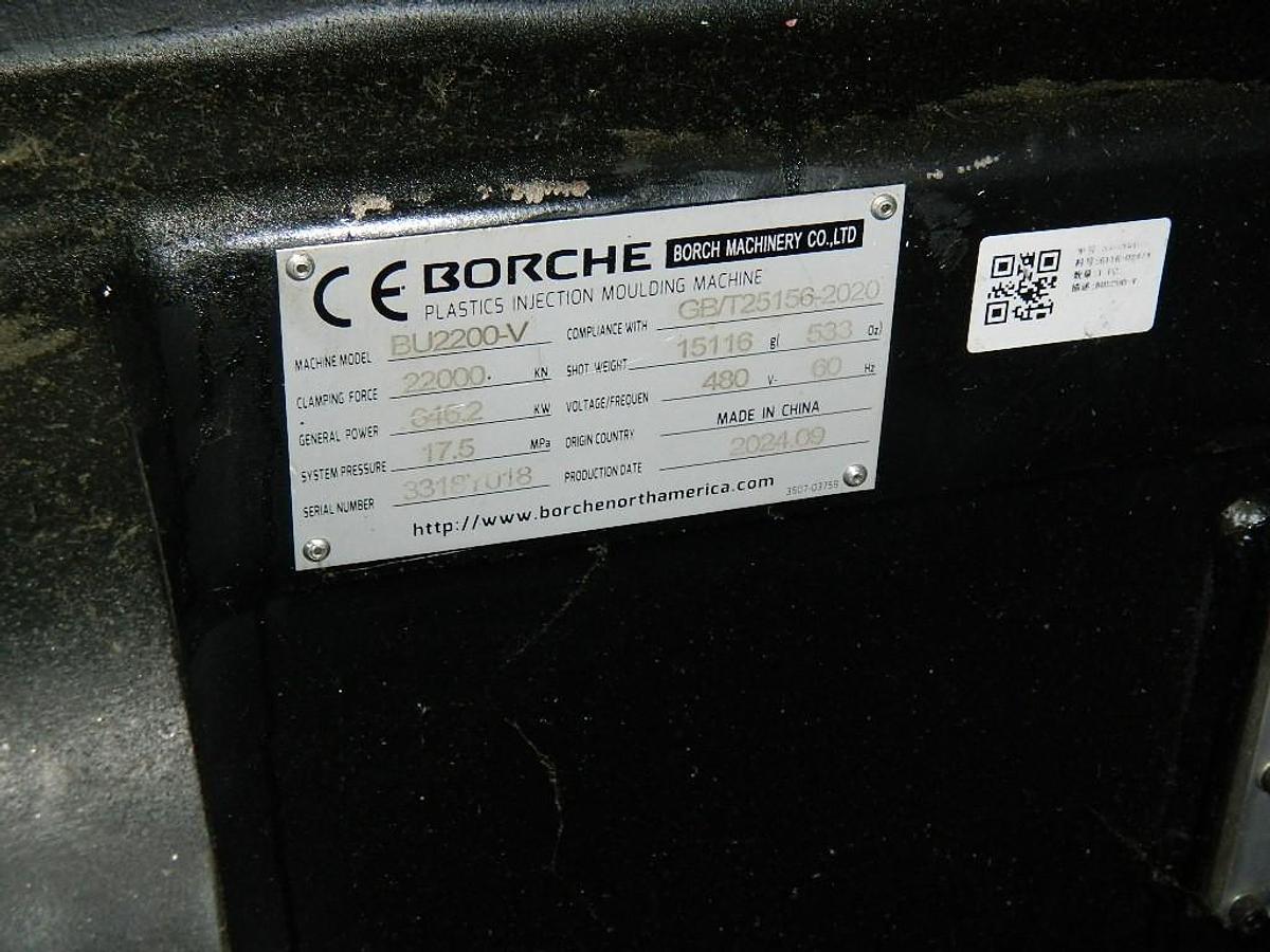 Used 2,200 Ton, 533 oz Borche BU2200-V Injection Molding Machine (2024)