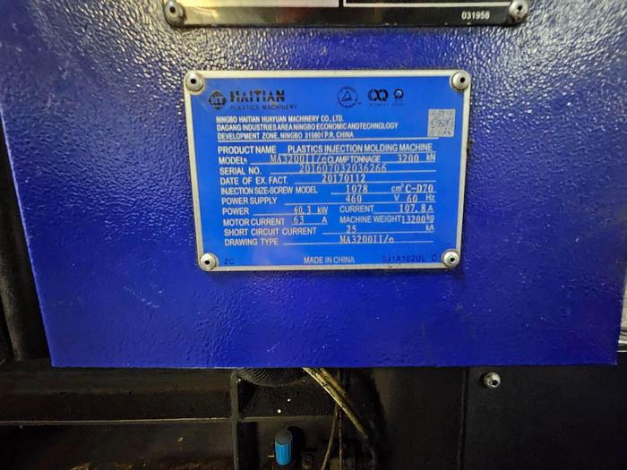 Used 360 Ton, 34.60 oz., Haitian MA II 3200/1700e Injection Molding Machine (2017)