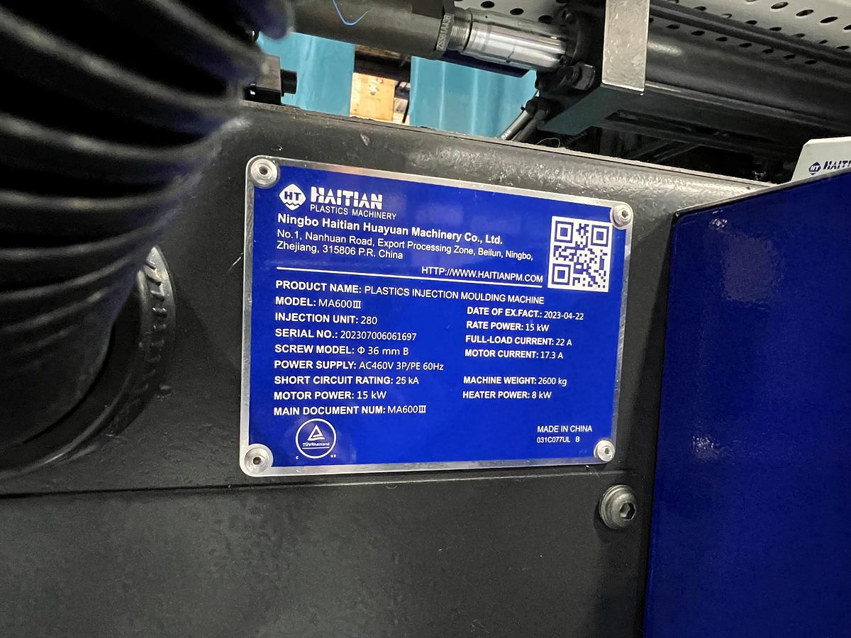 67 Ton, 6.07 Oz., Haitian MAIII 600/280 Injection Molding Machine (2023)