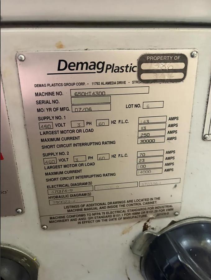 Used 650 Ton, 89.6 oz Van Dorn 650HT-4300 Injection Molding Machine (2006)