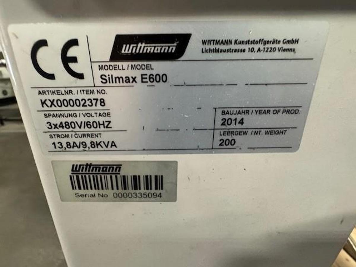 Used 180 lb./hr Wittmann E180 Silmax Material Dryer with 600 lb. Hopper (2012)