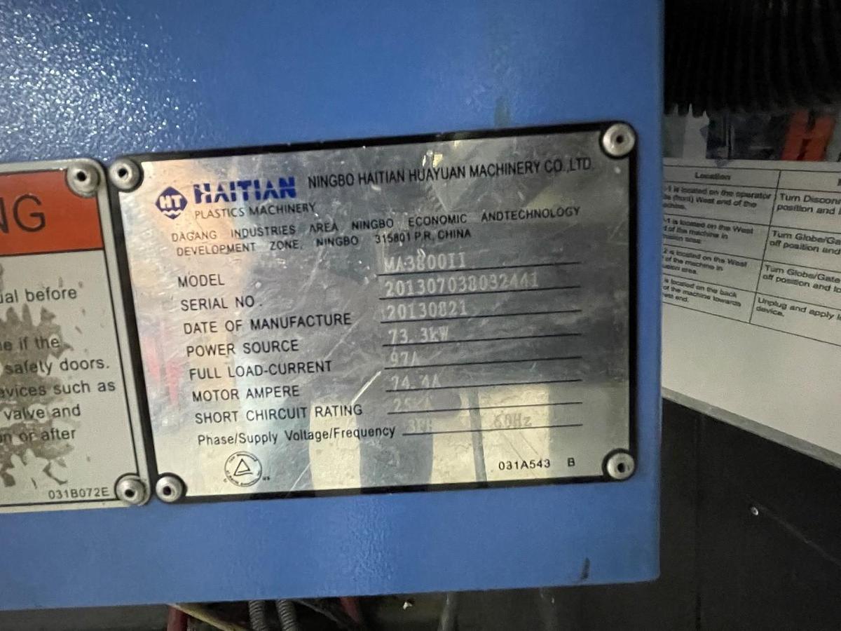 Used 427 Ton, 86.8 oz Haitian MA 3800/2250 Series II Injection Molding Machine (2013)