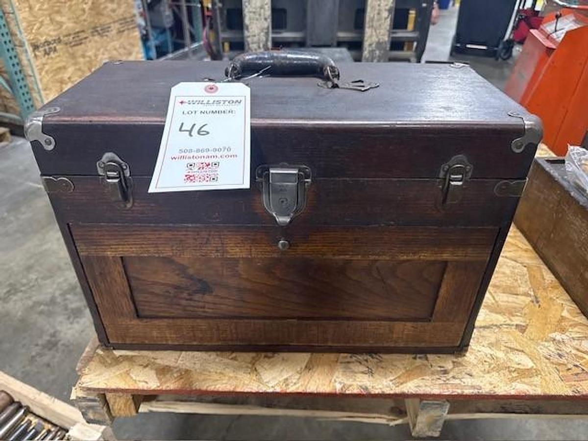 Used Machinist Tool Box Wooden toolbox with contents
