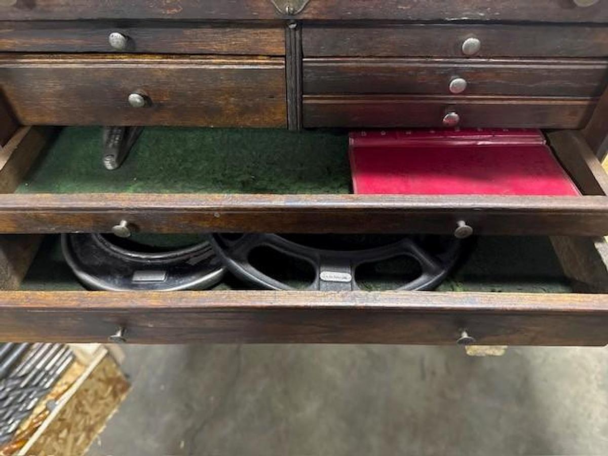 Used Machinist Tool Box Wooden toolbox with contents