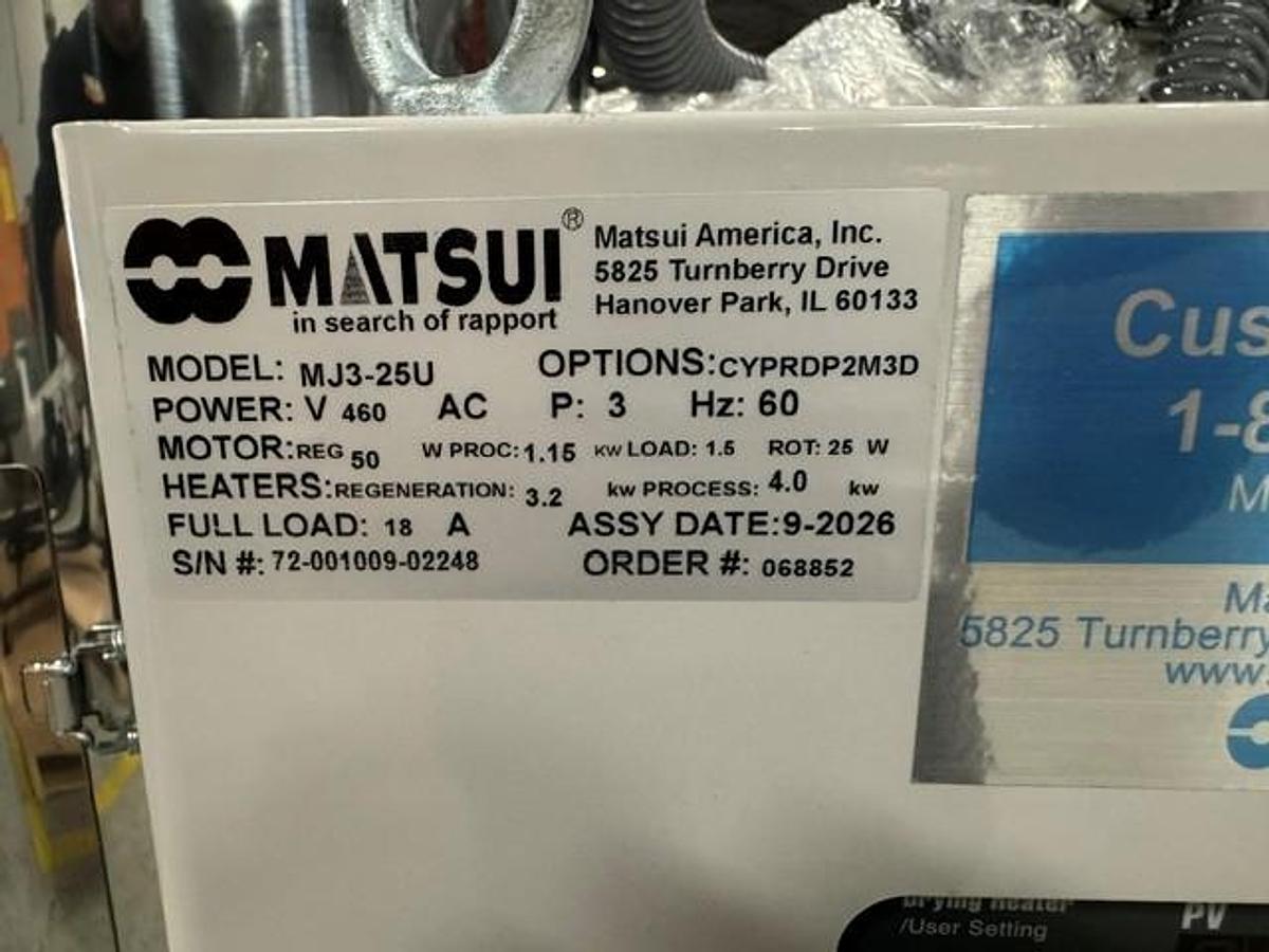30 lb./hr Matsui MJ3-25U Material Dryer with 55 lb. Hopper (2026)