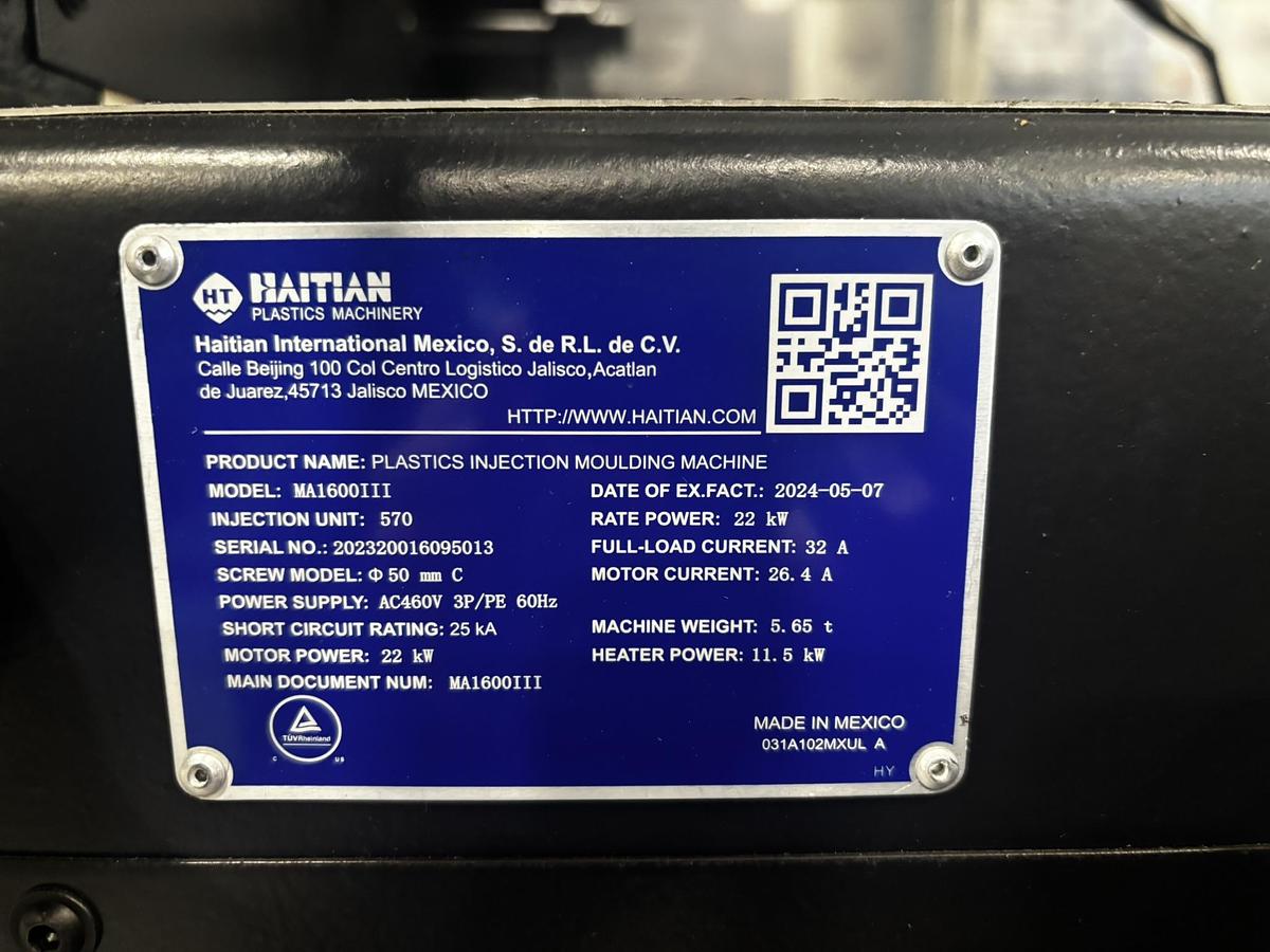 180 Ton, 12.64 oz. Haitian MAIII 1600/570 Injection Molding Machine (2023)