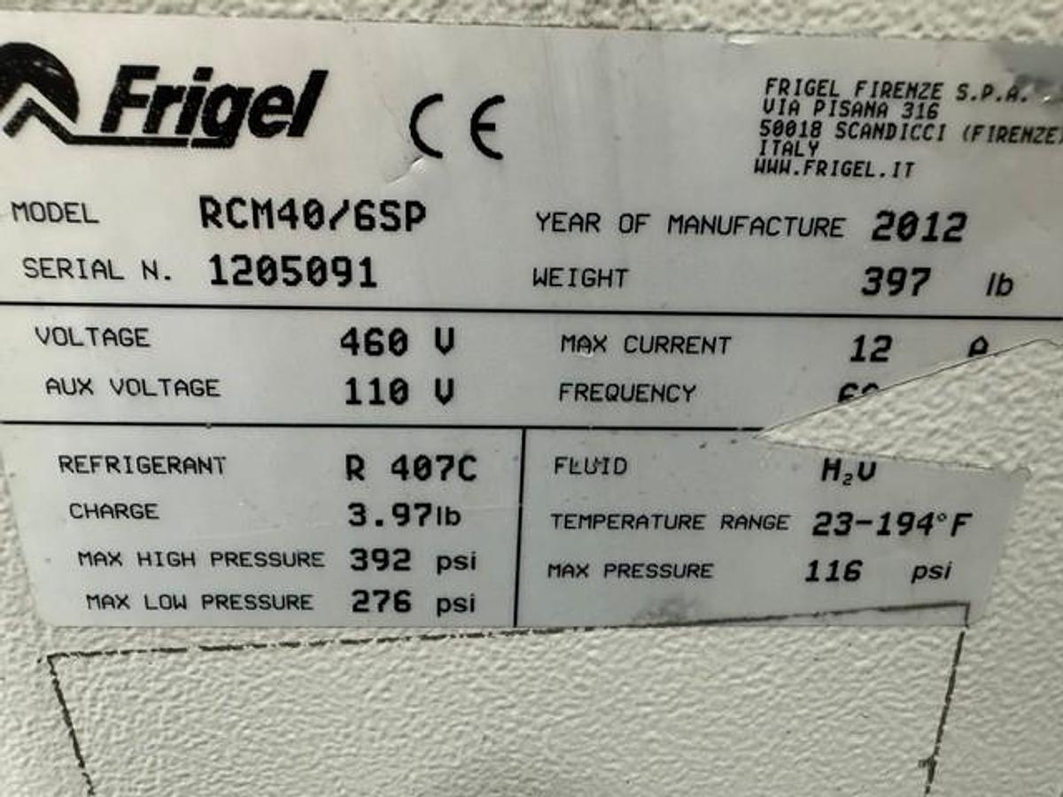 Used 2.5 Ton Frigel RCM40/6 SP Chiller and Temperature Controller