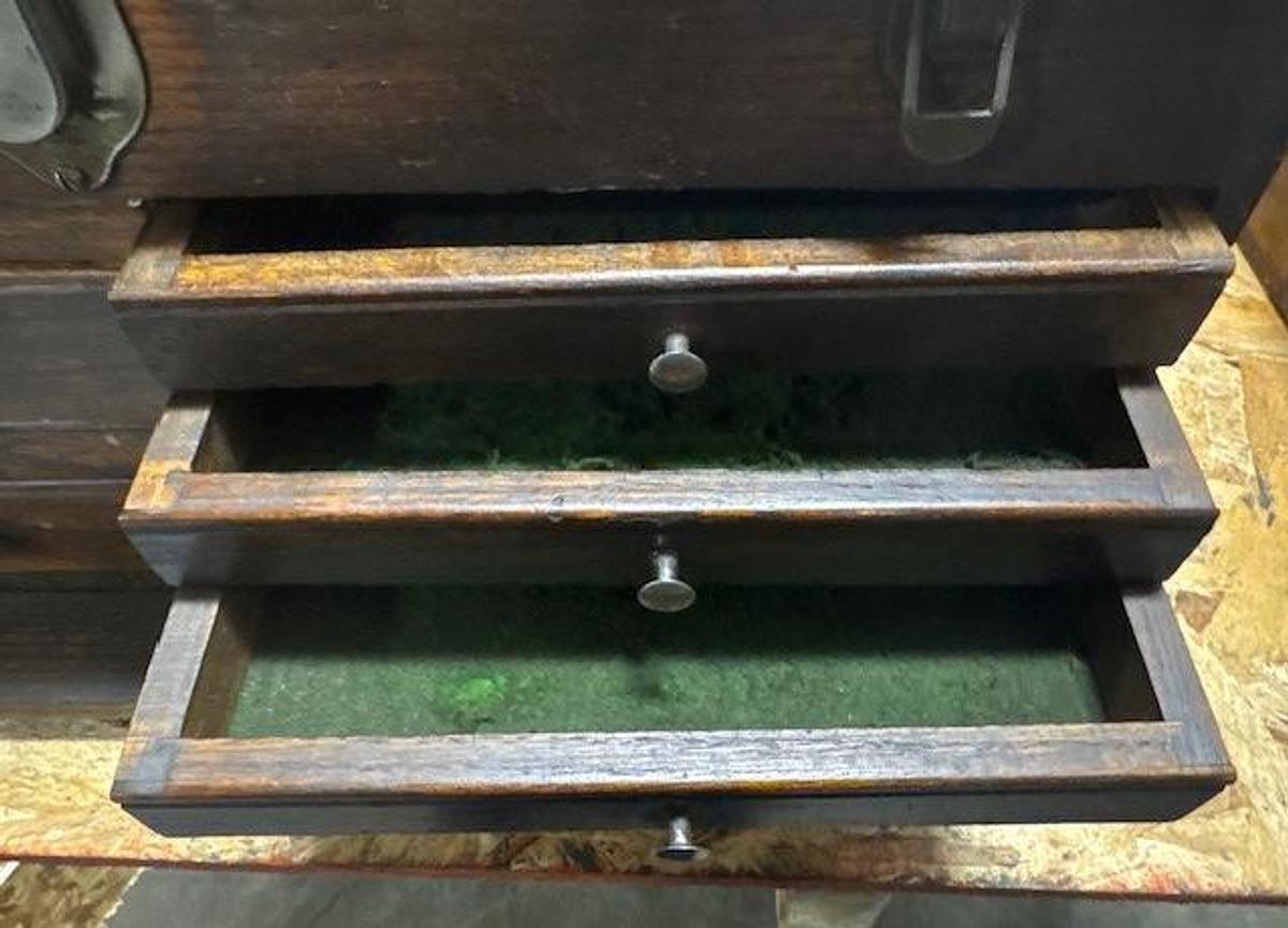 Used Machinist Tool Box Wooden toolbox with contents