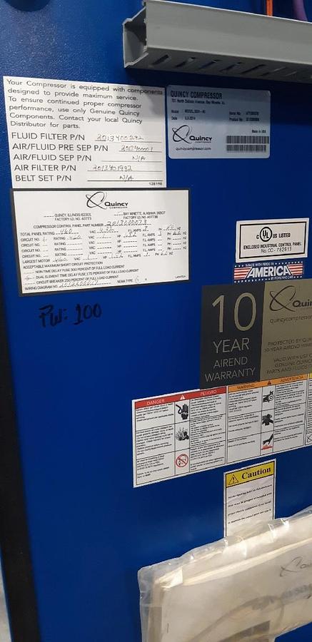Used 40 HP Quincy QGV-40 Rotary Screw Air Compressor (2014)